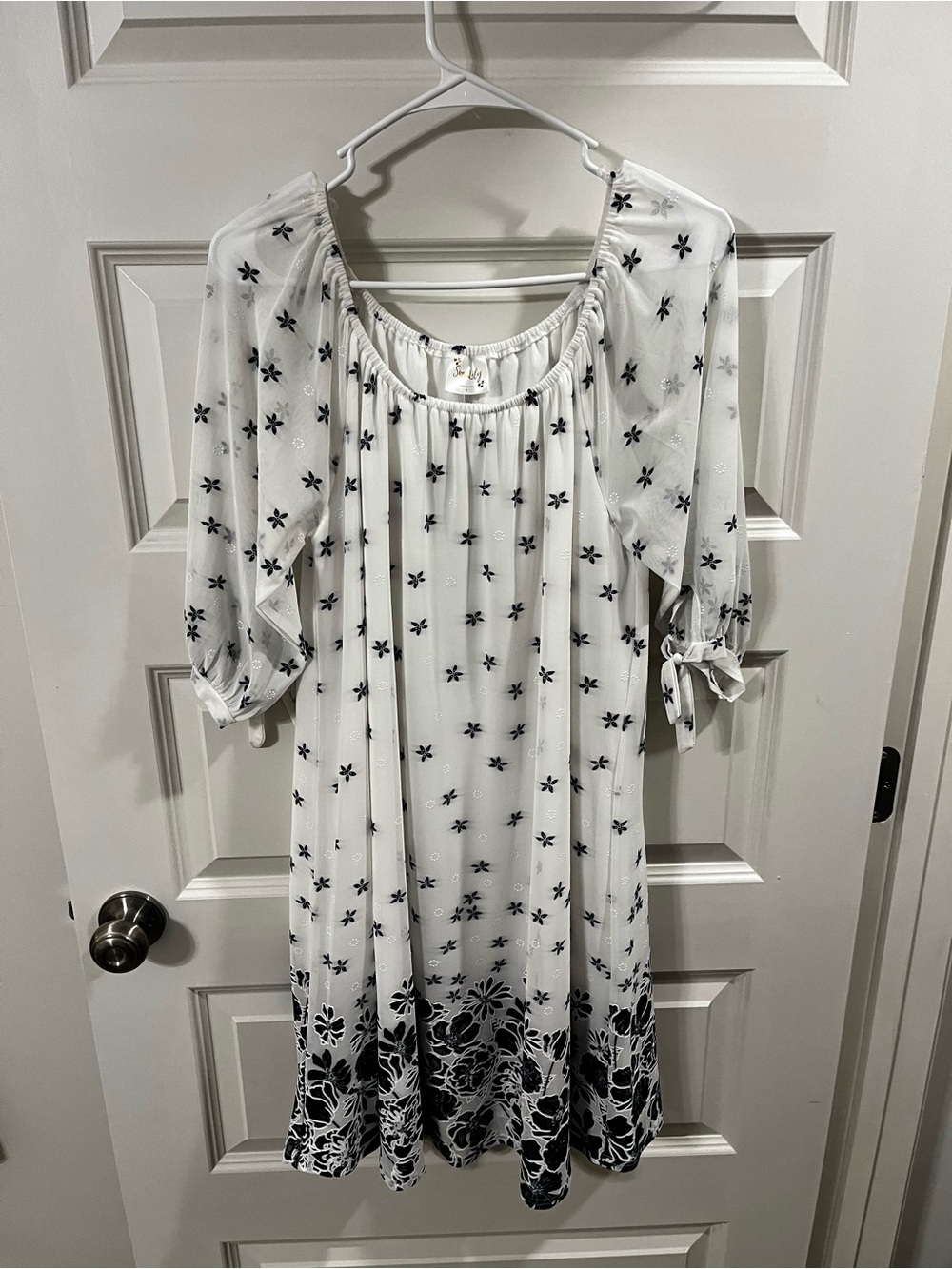 Siren Lily White Midi Dress with Black Floral Print